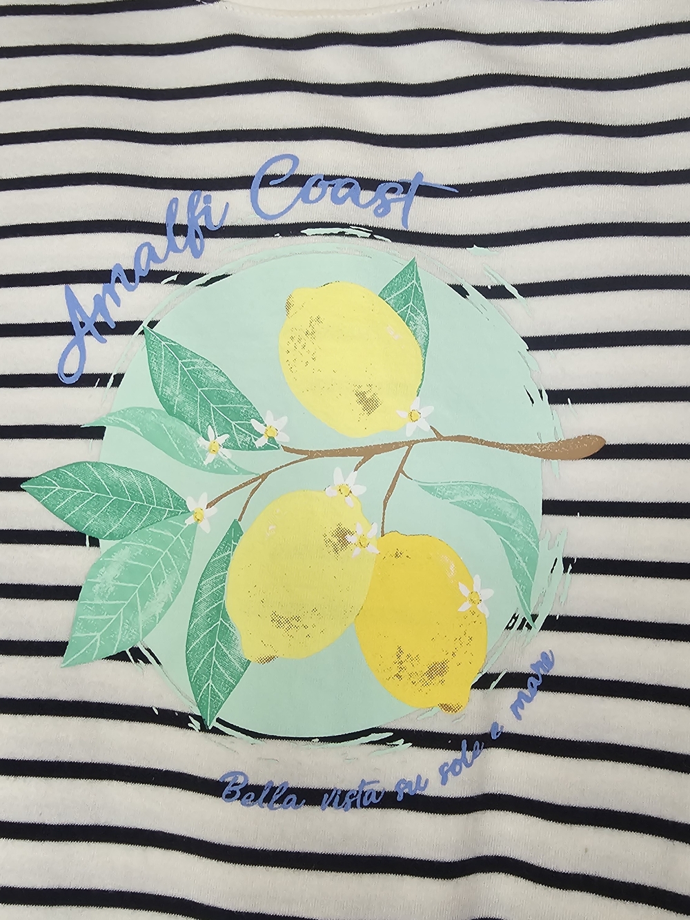 Talbots Amalfi Coast Lemon Graphic Striped T-Shirt Women Size XL Excellent